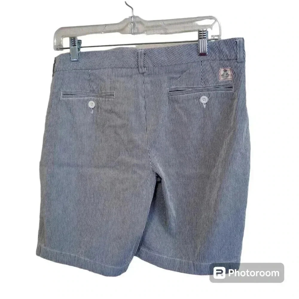 Tommy Hilfiger Seersucker Shorts Blue White Stripes Pockets Women Size‎ 16 - Picture 2 of 6